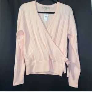 NWT LOFT Ribbed Faux Wrap Sweater in Capezio Pink size Medium
